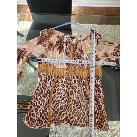 American Angel Women's Beige & Brown Rayon Round Neck Long Sleeve Top Blouse 1X - Picture 7 of 12